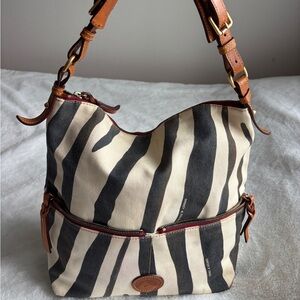 Vintage Dooney & Bourke Zebra Stripe Canvas Shoulder Bag